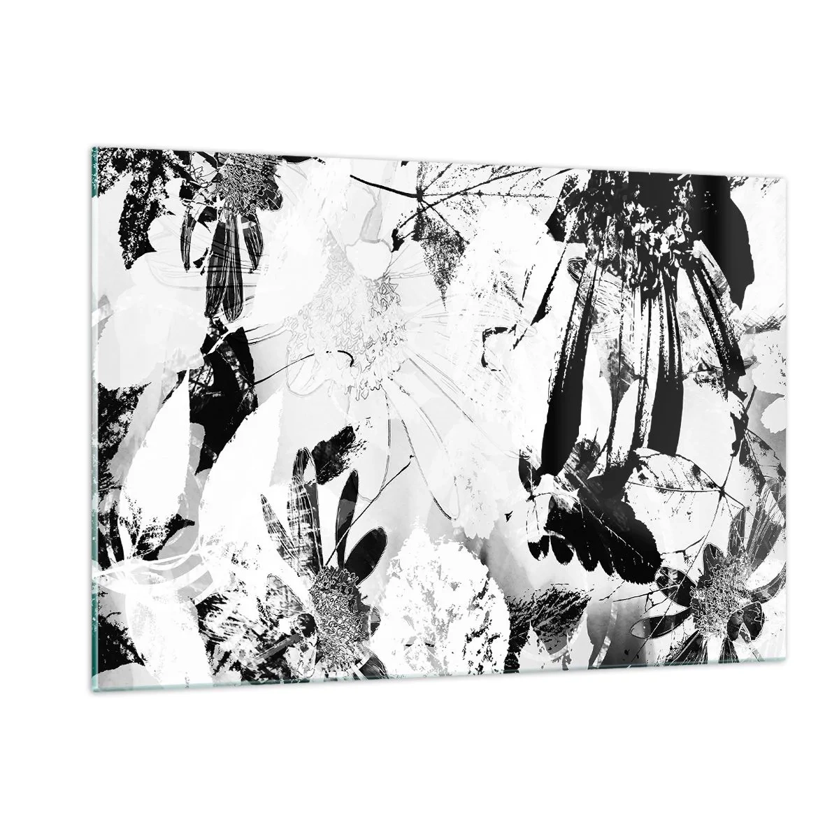 Obraz na szkle - Czarno-biała kompozycja kwiatowa w artystycznym stylu - 120x80cm - Jesień w negatywie - Nowoczesna dekoracja ścienna do salonu, kuchni i sypialni ARTTOR