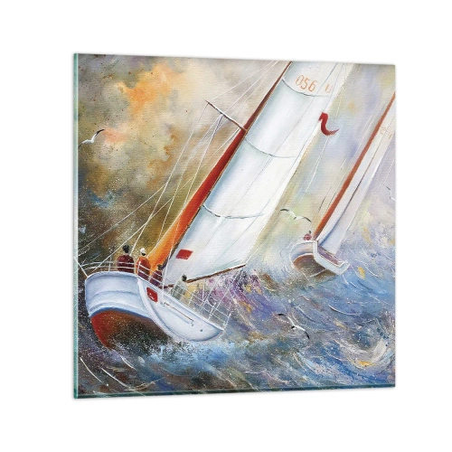 Obraz na szkle - Biegnące po falach - 30x30 cm