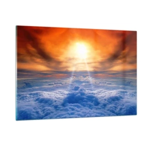 Obraz na szkle - Chmury oświetlone promieniami zachodzącego słońca - 120x80cm - Pejzaż mistyczny - Nowoczesna dekoracja ścienna do salonu, kuchni i sypialni ARTTOR