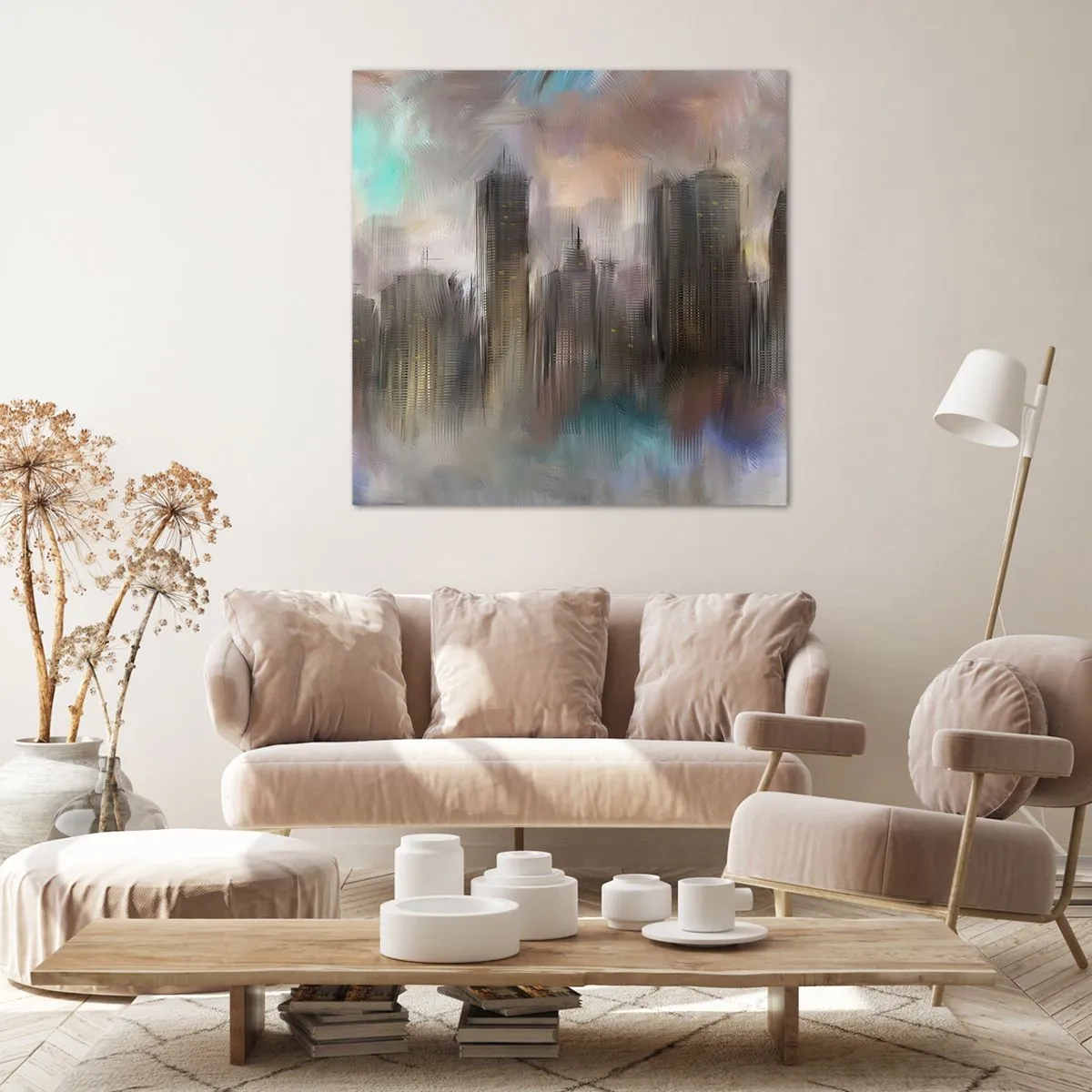 Obraz na płótnie - Kompozycja ze stali, kamienia i mgły - 70x70 cm