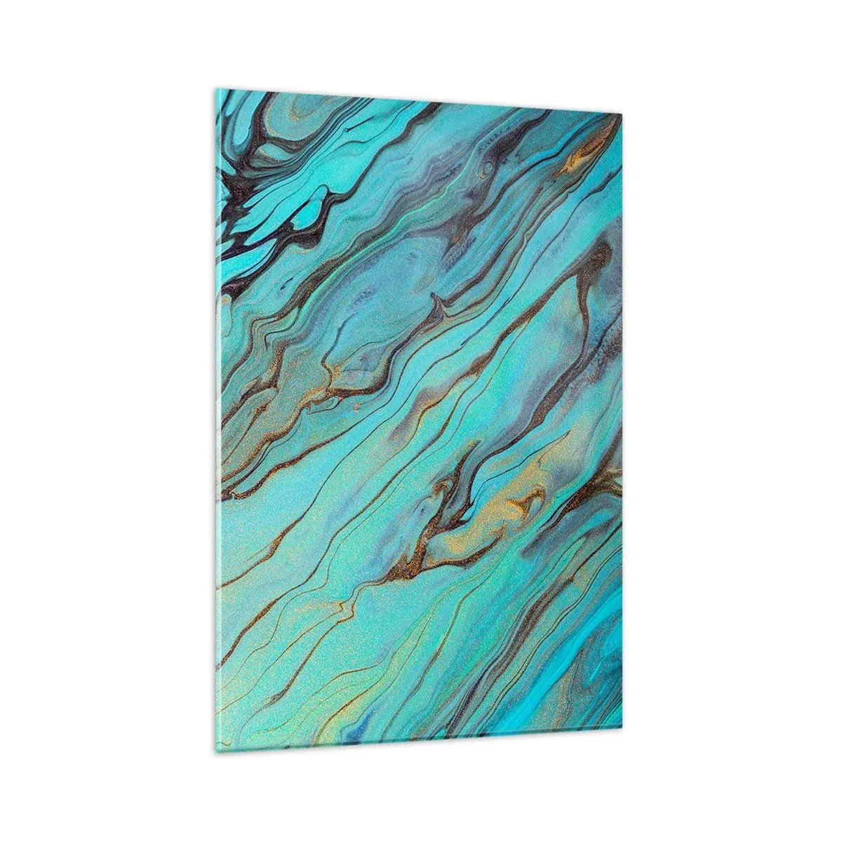 Obraz na szkle - Abstrakcyjne fale w odcieniach turkusu i złota - 80x120cm - Turkusowy przypływ - Nowoczesna dekoracja ścienna do salonu i sypialni ARTTOR