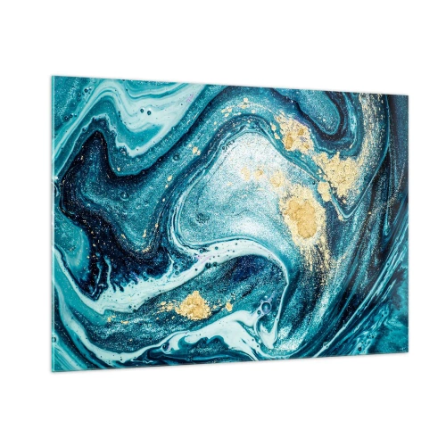 Obraz na szkle - Abstrakcyjne wiry w odcieniach turkusu i złota - 100x70cm - Błekitny wir - Nowoczesna dekoracja ścienna do salonu, kuchni i sypialni ARTTOR