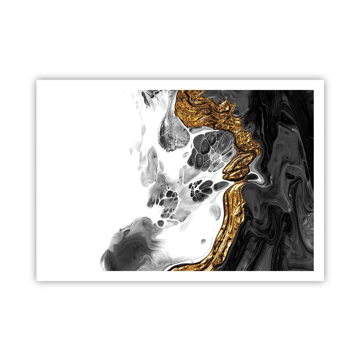 Plakat - Abstrakcyjna kompozycja z akcentami złota i czerni - 100x70cm - Kompozycja organiczna - Nowoczesna dekoracja ścienna do salonu i sypialni ARTTOR