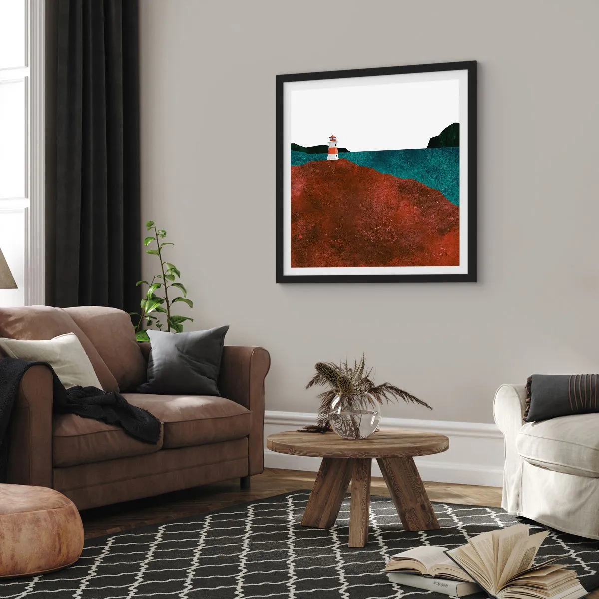 Plakat w czarnej ramie - Wpatrzona w morze - 50x50 cm