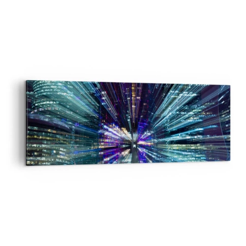 Obraz na płótnie - Dynamiczny widok miasta nocą z efektem świetlnym - 140x50cm - Przejście w nadprzestrzeń - Nowoczesna dekoracja ścienna do salonu i sypialni ARTTOR