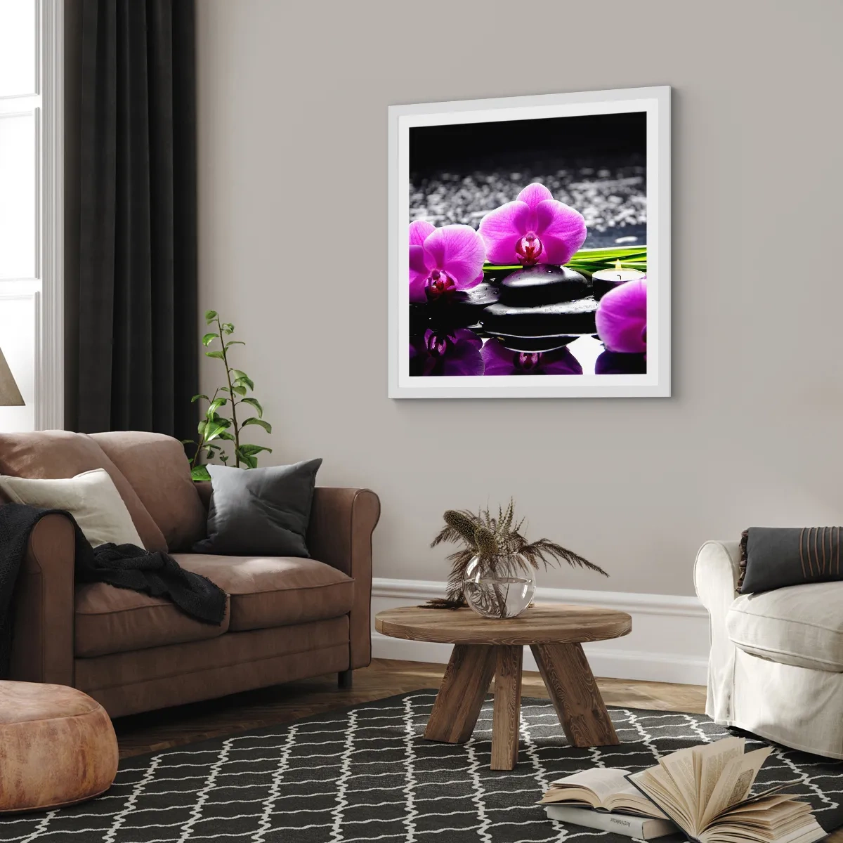 Plakat w białej ramie - Utonąć w ciszy i spokoju - 40x40 cm