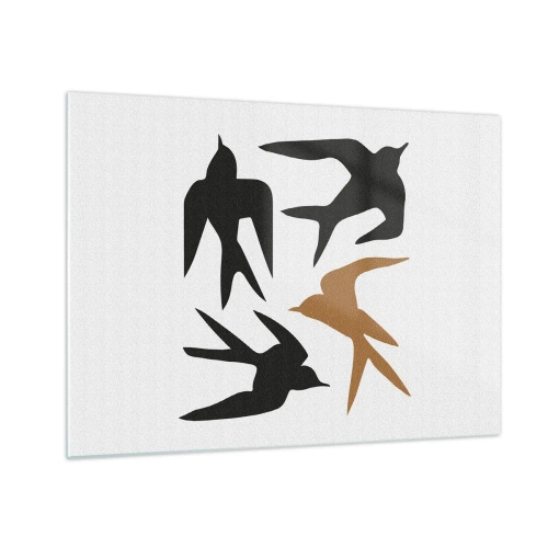 Obraz na szkle - Cztery lecące jaskółki w minimalistycznym stylu - 70x50cm - Jaskółcze zabawy - Nowoczesna dekoracja ścienna do salonu i sypialni ARTTOR