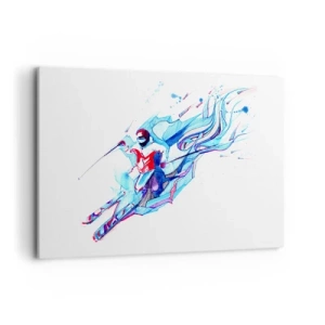 Obraz na płótnie - Abstrakcyjny jeździec na koniu w dynamicznych kolorach - 120x80cm - Szalony pęd do radości - Nowoczesna dekoracja ścienna do salonu, kuchni i sypialni ARTTOR