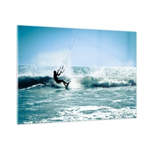 Obraz na szkle - Kitesurfer na falach oceanu w słoneczny dzień - 100x70cm - Daj się ponieść - Nowoczesna dekoracja ścienna do salonu, kuchni i sypialni ARTTOR