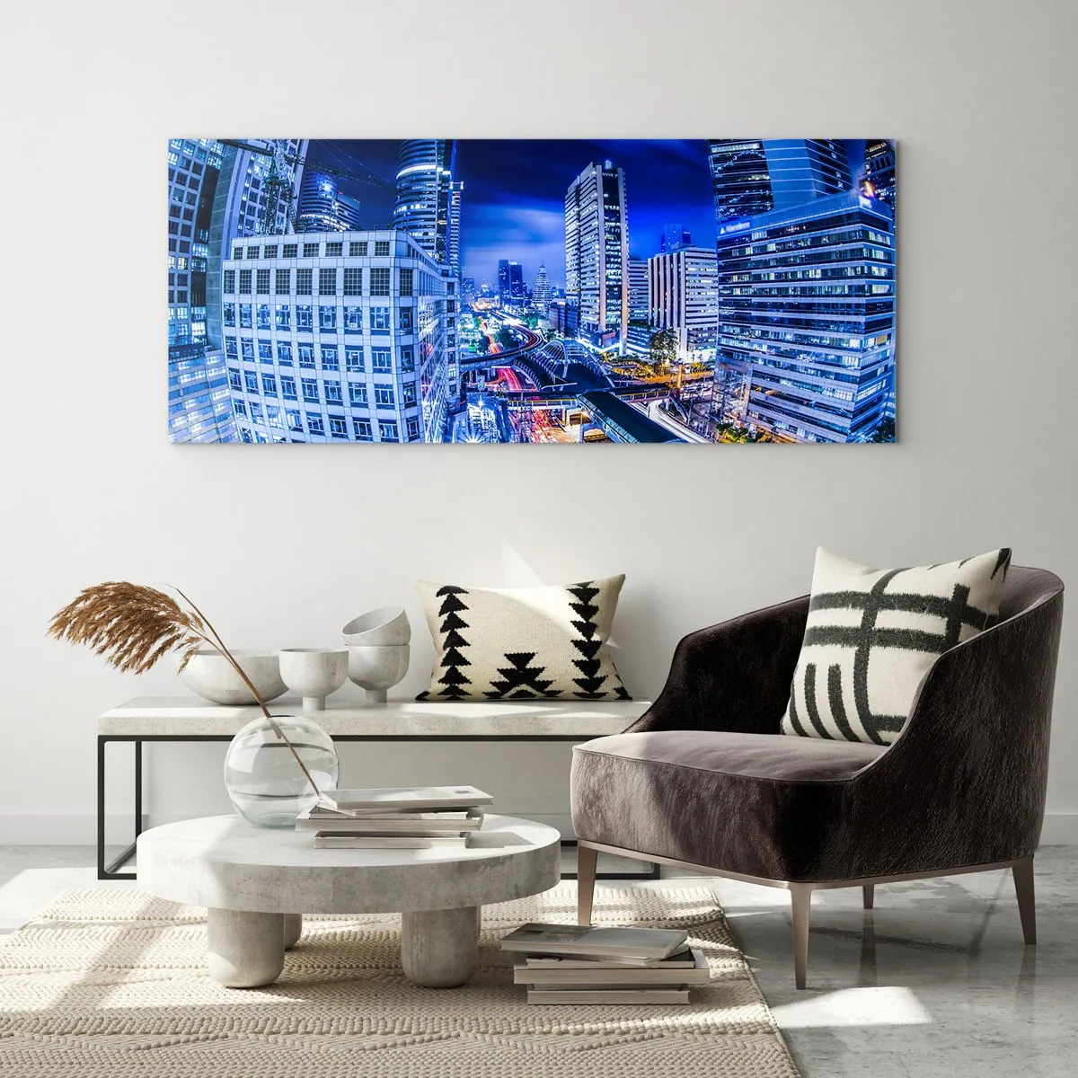 Obraz na szkle - Rytmy nocnego miasta - 100x40 cm