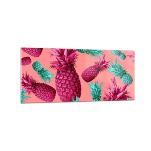Obraz na szkle - Egzotyczne ananasy w różowo-turkusowej kolorystyce - 120x50cm - Wolność jest słodka - Nowoczesna dekoracja ścienna do salonu i sypialni ARTTOR