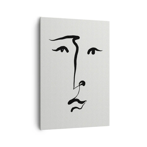 Obraz na płótnie - Minimalistyczna abstrakcyjna twarz wykonana czarną linią na jasnym tle - 70x100cm - Portret jedną kreską - Nowoczesna dekoracja ścienna do salonu i sypialni ARTTOR