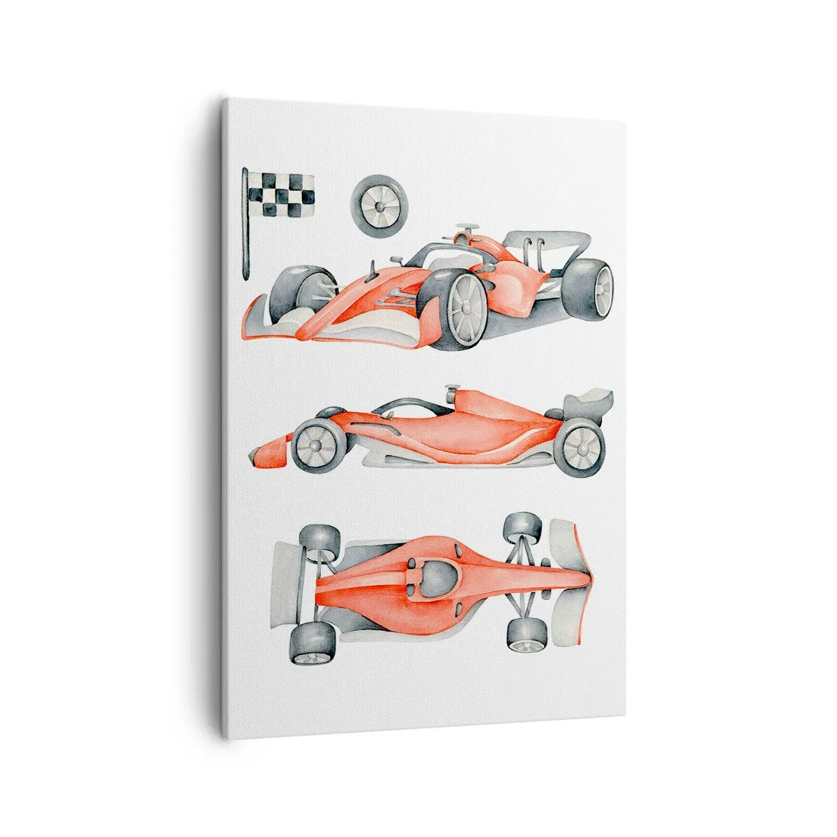 Obraz na płótnie - Ilustracja bolidu wyścigowego w odcieniach czerwieni i szarości - 50x70cm - Doścignąć marzenie - Nowoczesna dekoracja ścienna do salonu, kuchni i sypialni ARTTOR