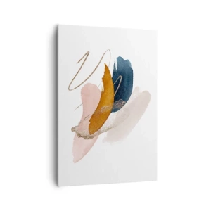 Obraz na płótnie - Abstrakcyjne pociągnięcia w pastelowych kolorach z akcentami złota - 70x100cm - Kompozycja uskrzydlona - Nowoczesna dekoracja ścienna do salonu i sypialni ARTTOR