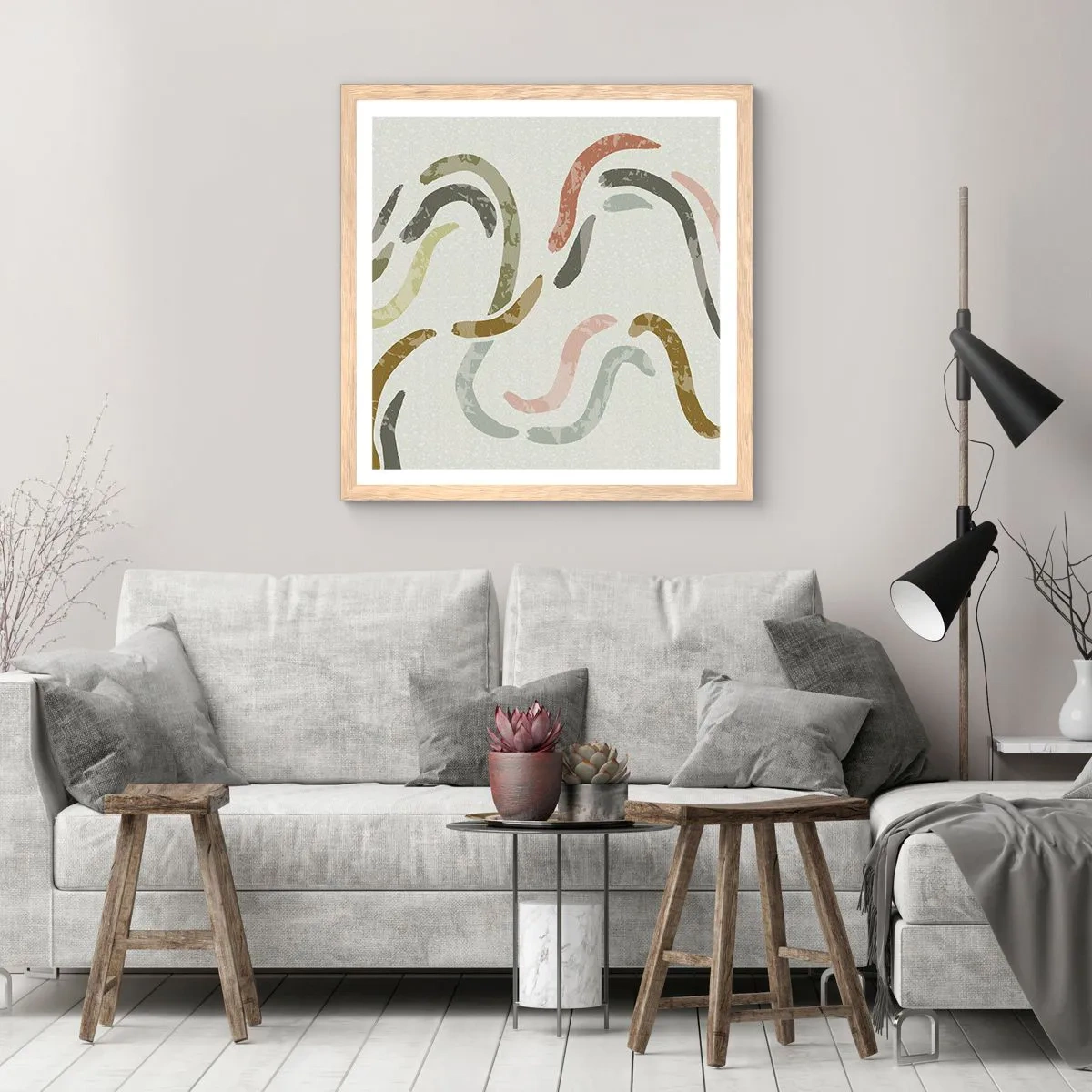 Plakat w ramie jasny dąb - Radosny taniec abstrakcji - 60x60 cm