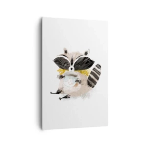 Obraz na płótnie - Uroczy szop trzymający kubek w pastelowych kolorach - 80x120cm - Mój przyjaciel szop - Nowoczesna dekoracja ścienna do salonu i sypialni ARTTOR