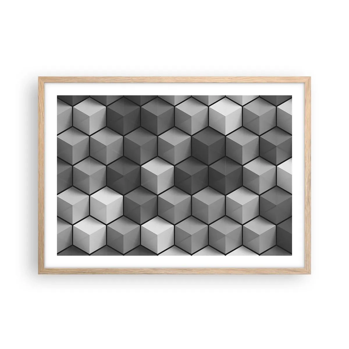 Plakat w ramie jasny dąb - Kubistyczna układanka - 70x50 cm