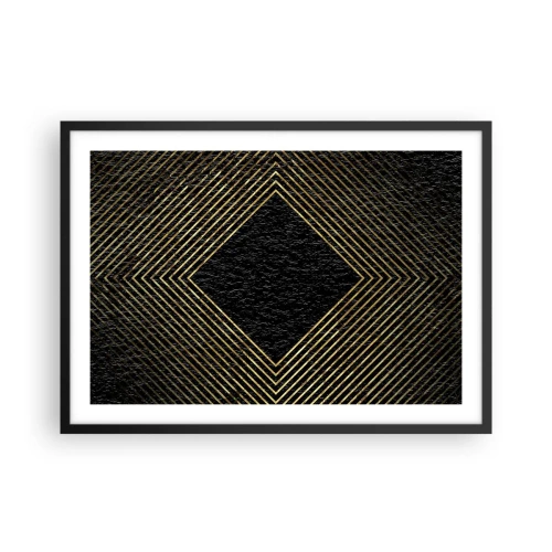 Plakat w czarnej ramie - Czarne tło z geometrycznym wzorem złotych linii - 70x50cm - Geometria w stylu glamour - Nowoczesna dekoracja ścienna do salonu i sypialni ARTTOR