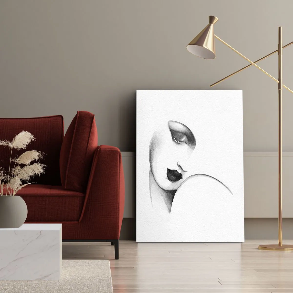 Obraz na płótnie - Subtelny portret kobiety w monochromatycznym stylu - 70x100cm - W stylu Łempickiej - Nowoczesna dekoracja ścienna do salonu i sypialni ARTTOR
