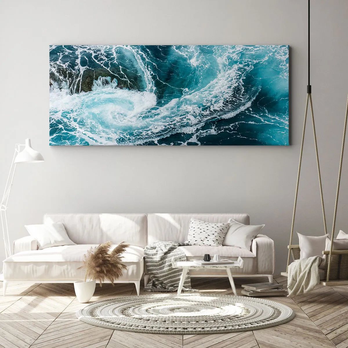 Obraz na płótnie - Dynamiczny wir wodny na oceanie - 120x50cm - Wrota do wnętrza Ziemi - Nowoczesna dekoracja ścienna do salonu i sypialni ARTTOR