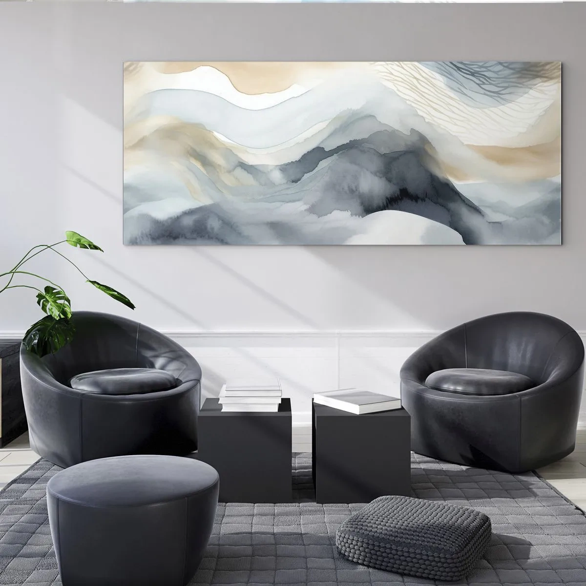 Obraz na szkle - Delikatna abstrakcja z motywem gór w pastelowych odcieniach - 160x50cm - Abstrakcja śnieżna i mglista - Nowoczesna dekoracja ścienna do salonu i sypialni ARTTOR