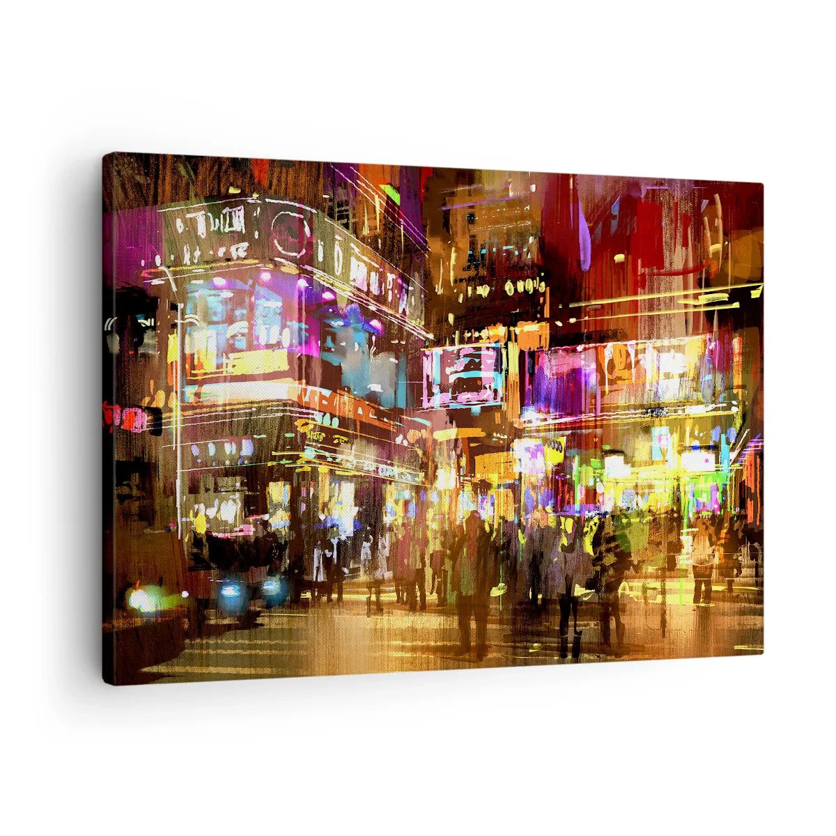 Obraz na płótnie - Tętniące życiem miasto nocą w świetle neonów - 70x50cm - W morzu światła - Nowoczesna dekoracja ścienna do salonu i sypialni ARTTOR
