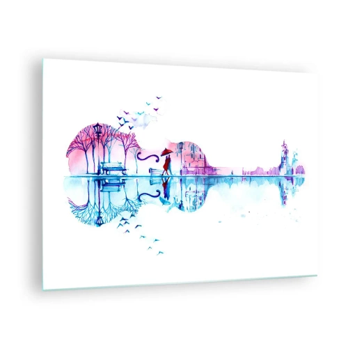Obraz na szkle - Krajobraz w kształcie gitary w akwarelowym stylu - 70x50cm - Kantyczki deszczu wam przyniosę - Nowoczesna dekoracja ścienna do salonu i sypialni ARTTOR