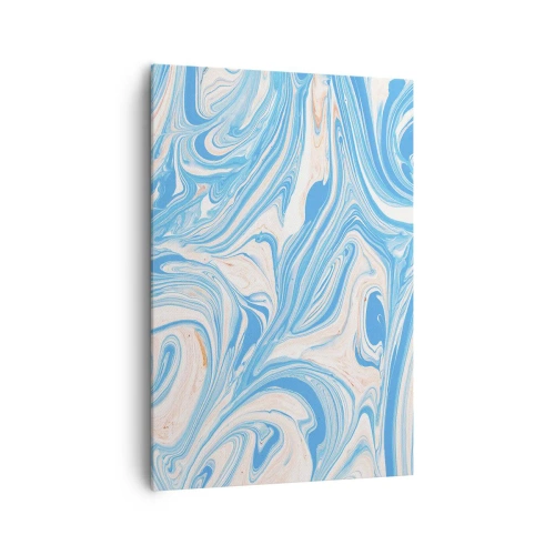 Obraz na płótnie - Abstrakcyjne niebieskie i białe wiry w stylu marmuru - 70x100cm - Rozlewisko w turkusie - Nowoczesna dekoracja ścienna do salonu i sypialni ARTTOR