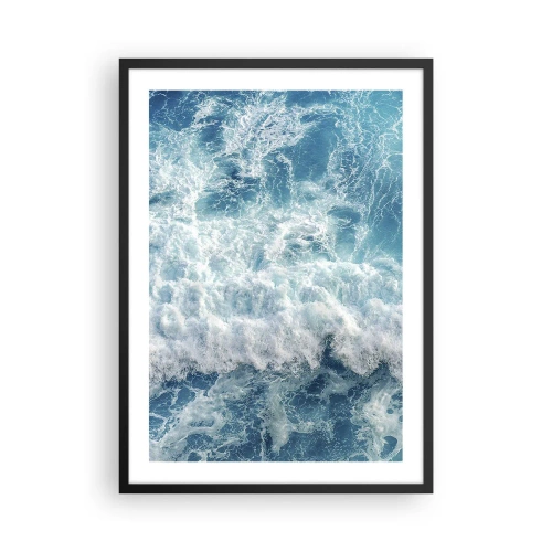 Plakat w czarnej ramie - Dynamiczne fale morskie w odcieniach błękitu - 50x70cm - Radośnie i w podskokach - Nowoczesna dekoracja ścienna do salonu i sypialni ARTTOR