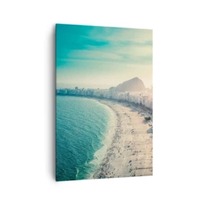 Obraz na płótnie - Panorama plaży Copacabana z górami w tle w Rio de Janeiro - 70x100cm - Wieczne wakacje w Rio - Nowoczesna dekoracja ścienna do salonu i sypialni ARTTOR