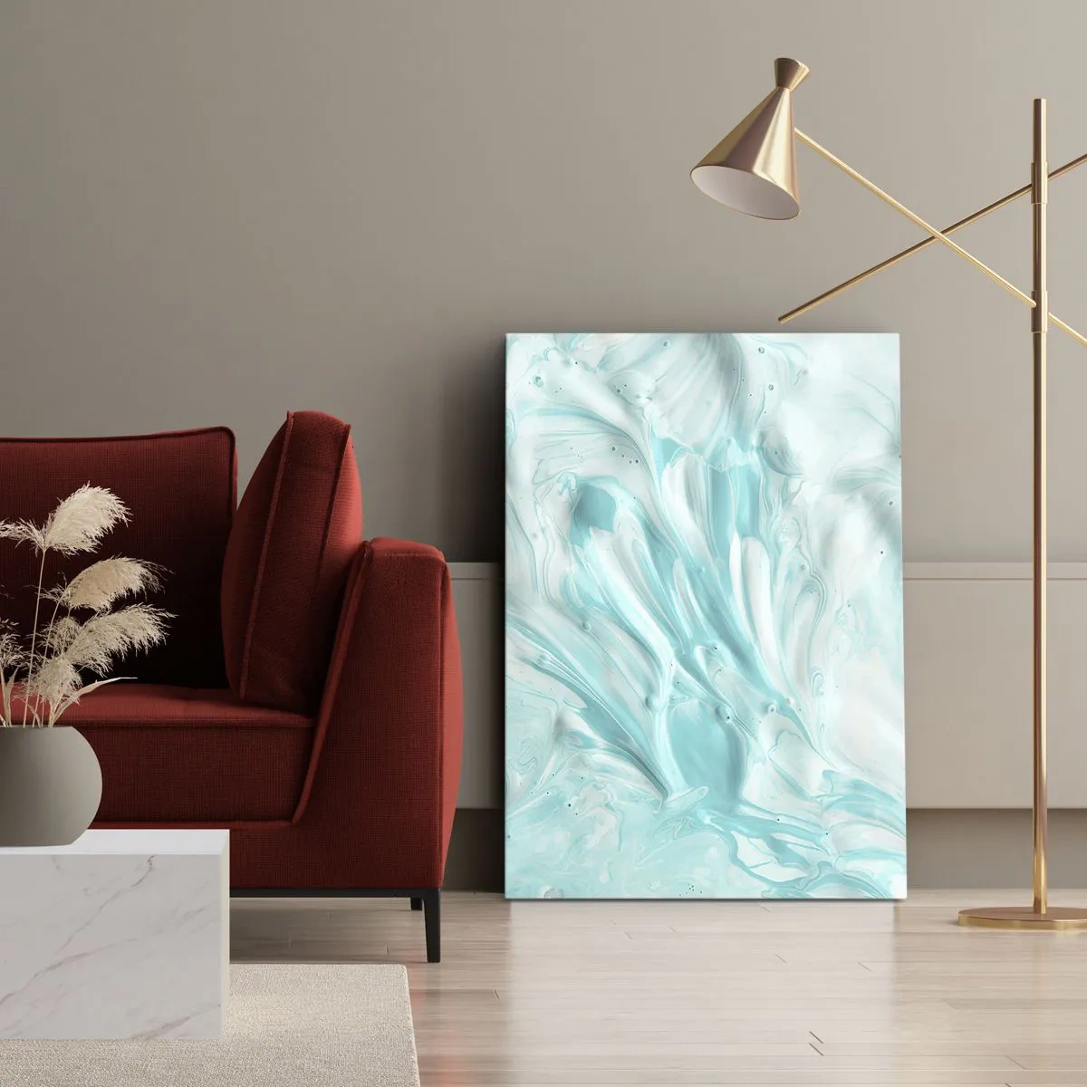 Obraz na płótnie - Abstrakcyjny motyw w pastelowych odcieniach błękitu i bieli - 70x100cm - Na zawsze razem - Nowoczesna dekoracja ścienna do salonu i sypialni ARTTOR