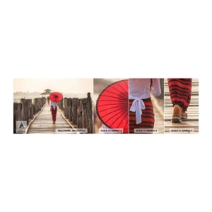 Fototapeta Próbka Samoprzylepna Deluxe Sticker - Na starym moście - Parasol, Birma, Drewniany Pomost - 100x30 cm
