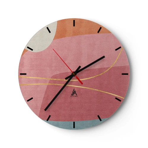 Zegar ścienny - Pastelowe kształty z różem i złotymi liniami na tle - 30x30cm - Pastelowa kompozycja z nicią złota - Nowoczesna dekoracja ścienna do salonu, kuchni i sypialni ARTTOR
