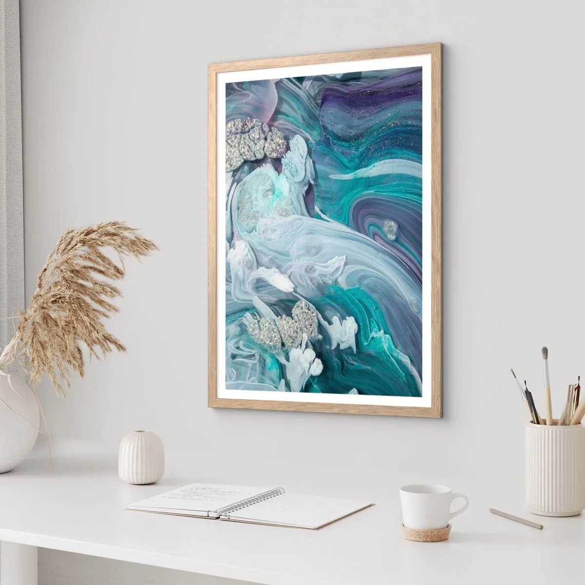Plakat w ramie jasny dąb - Nurty błękitu - 40x50 cm
