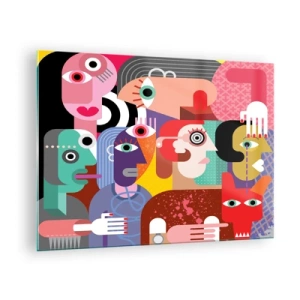 Obraz na szkle - Abstrakcyjna kompozycja twarzy w żywych kolorach - 70x50cm - My od pana Picassa - Nowoczesna dekoracja ścienna do salonu i sypialni ARTTOR