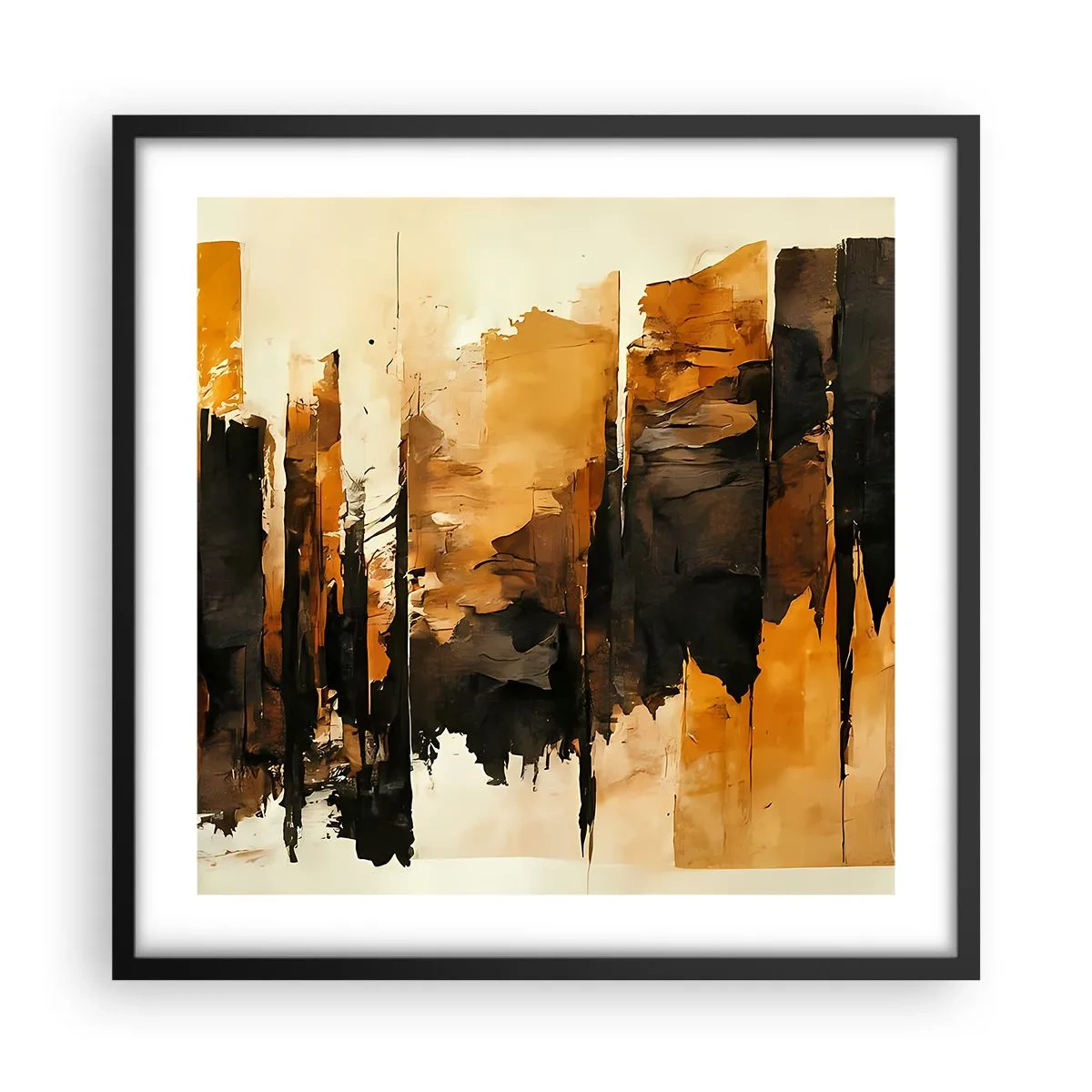 Plakat w czarnej ramie - Harmonia czerni i złota - 50x50 cm