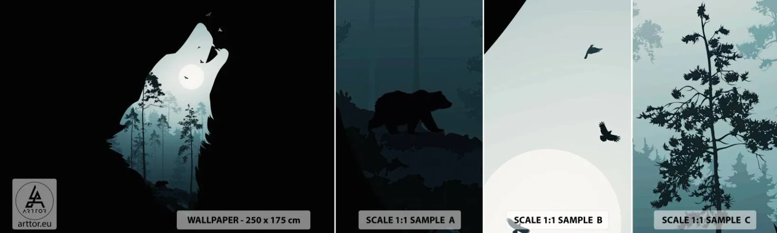 Fototapeta Próbka Samoprzylepna Deluxe Sticker - Głos leśnej nocy - Abstrakcja, Niedźwiedź, Jaskinia - 100x30 cm