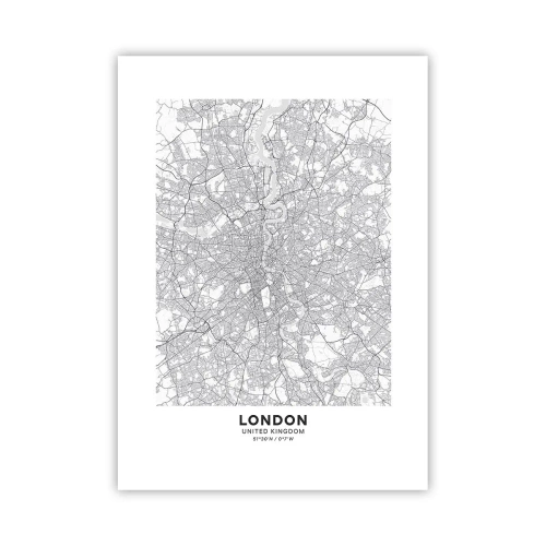 Plakat - Czarno-biała mapa Londynu z dokładnymi szczegółami ulic - 50x70cm - Mapa londyńskiego labiryntu - Nowoczesna dekoracja ścienna do salonu, kuchni i sypialni ARTTOR