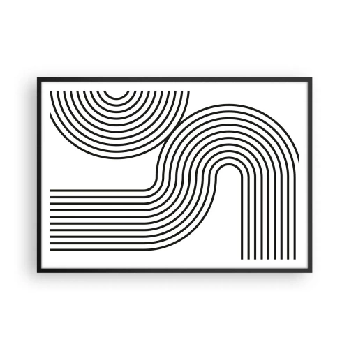 Plakat w czarnej ramie - Abstrakcyjny obraz z czarnymi liniami tworzącymi geometryczne wzory na białym tle - 100x70cm - Na zakręcie - Nowoczesna dekoracja ścienna do salonu i sypialni ARTTOR