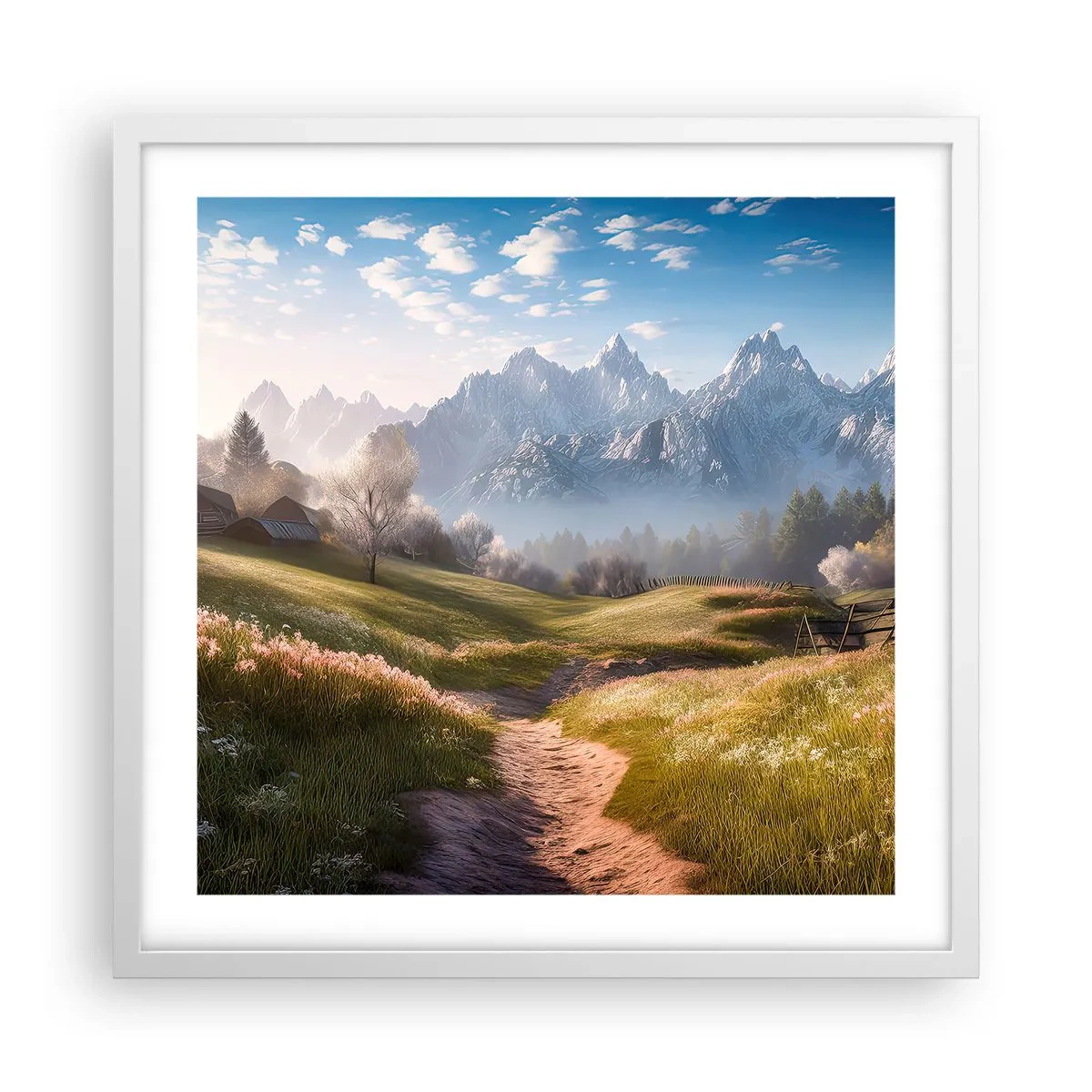 Plakat w białej ramie - Sielska dolina - 50x50 cm