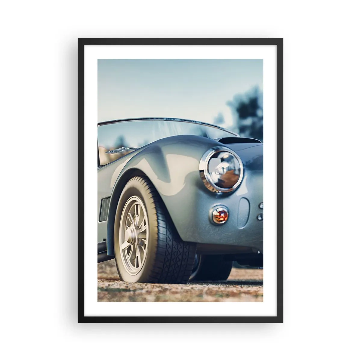 Plakat w czarnej ramie - Klasyczny samochód w stylu retro na tle rozmytej scenerii - 50x70cm - Bo liczy się styl - Nowoczesna dekoracja ścienna do salonu i sypialni ARTTOR