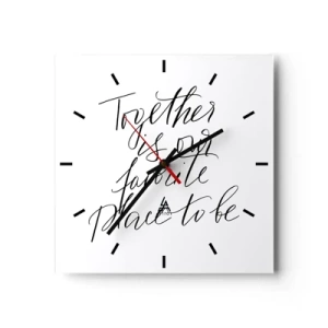 Zegar ścienny - Typograficzny napis w eleganckim stylu na białym tle - 30x30cm - Też to czujesz? - Nowoczesna dekoracja ścienna do salonu i sypialni ARTTOR