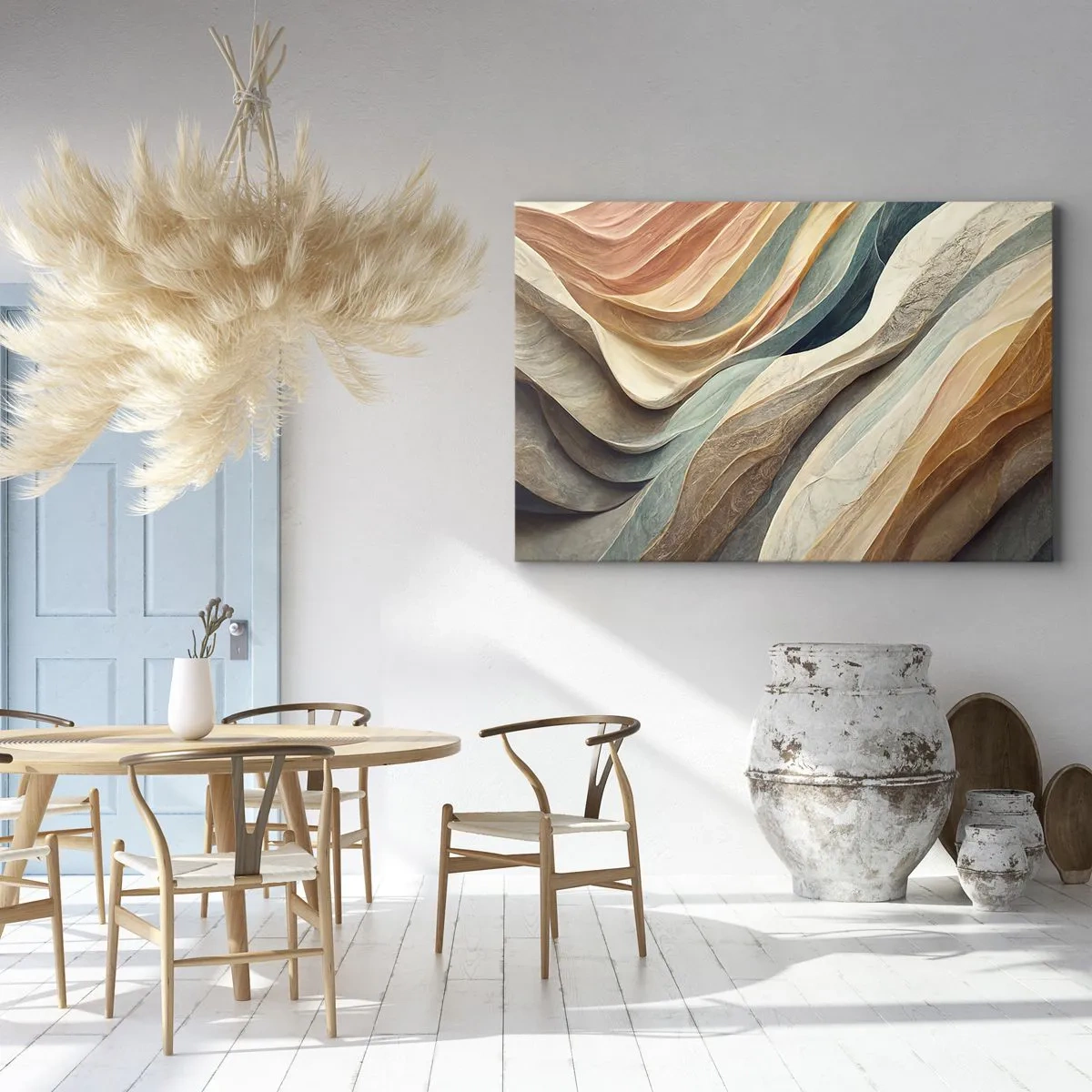 Obraz na płótnie - Abstrakcyjne fale w pastelowych odcieniach - 70x50cm - Chwila przed zmianą - Nowoczesna dekoracja ścienna do salonu i sypialni ARTTOR