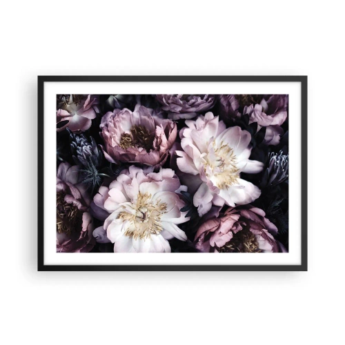 Plakat w czarnej ramie - Kwiaty w delikatnych pastelowych odcieniach - 70x50cm - Bukiet w dawnym stylu - Nowoczesna dekoracja ścienna do salonu i sypialni ARTTOR