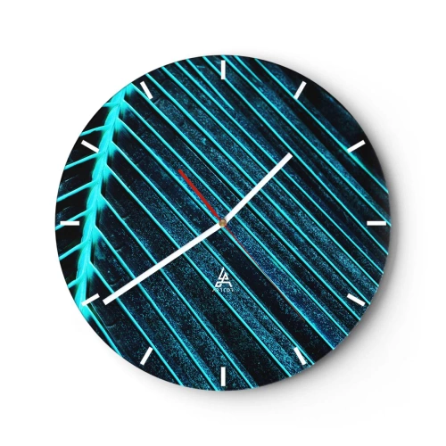 Zegar ścienny - Zbliżenie liścia palmy w odcieniach zieleni i turkusu - 30x30cm - Faktura zieleni - Nowoczesna dekoracja ścienna do salonu, kuchni i sypialni ARTTOR