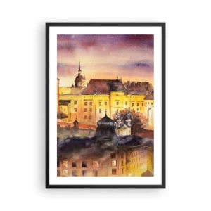 Plakat w czarnej ramie - Malowniczy widok miasta w świetle zachodzącego słońca - 50x70cm - Historia i baśń - Nowoczesna dekoracja ścienna do salonu i sypialni ARTTOR