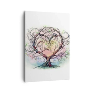 Obraz na płótnie - Drzewo w kształcie serca z delikatnym, artystycznym tłem - 50x70cm - Razem przeciwko wichurom - Nowoczesna dekoracja ścienna do salonu, kuchni i sypialni ARTTOR