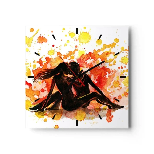 Zegar ścienny - Romantyczna akwarela dwojga osób w ciepłych barwach - 30x30cm - I stała się światłość - Nowoczesna dekoracja ścienna do salonu i sypialni ARTTOR