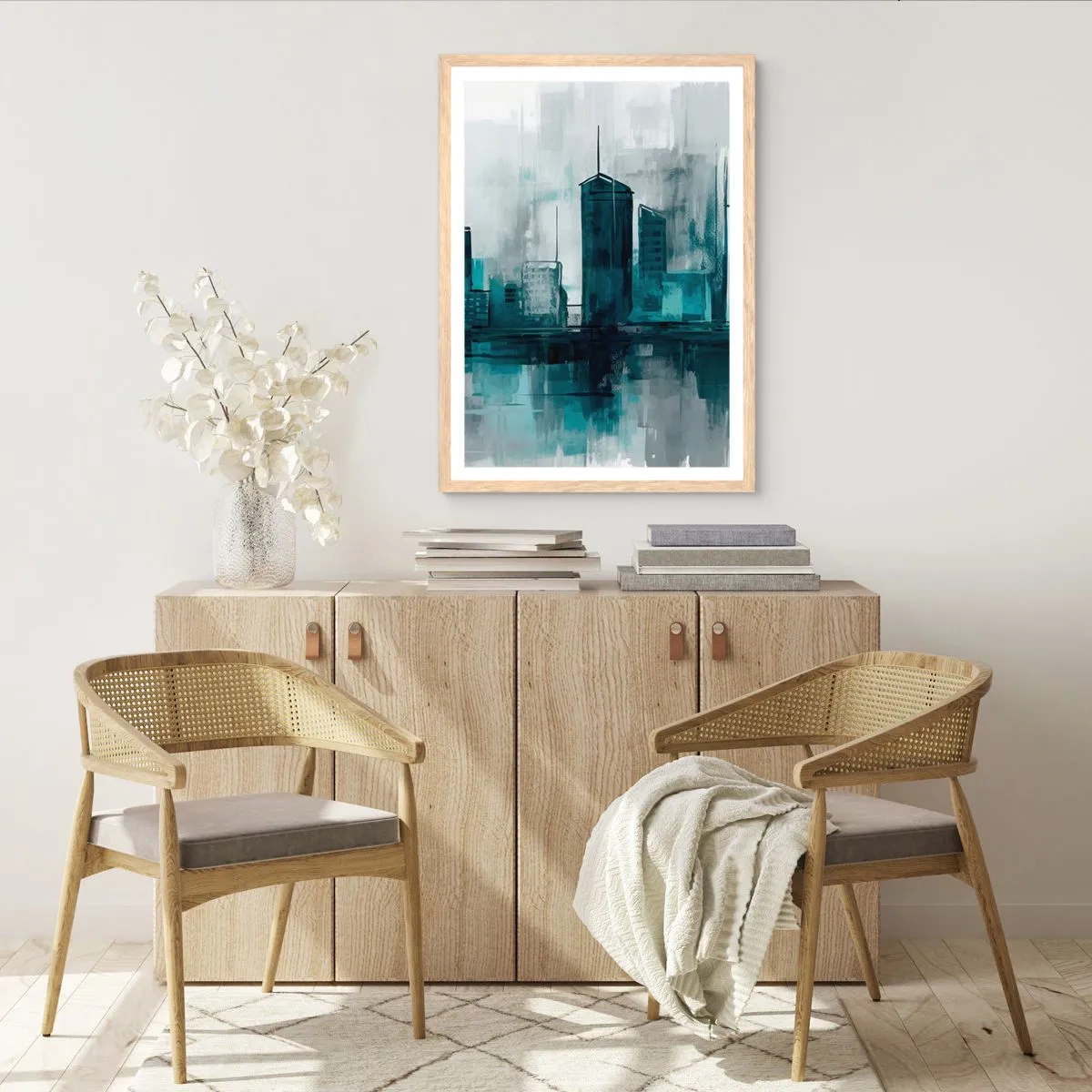 Plakat w ramie jasny dąb - Miasto w kolorze deszczu - 40x50 cm