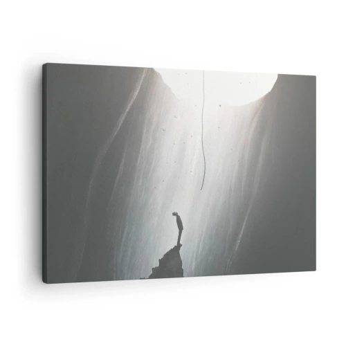 Obraz na płótnie - Sylwetka człowieka na dnie jaskini z widokiem na światło - 70x50cm - Zawsze jest jakieś wyjście - Nowoczesna dekoracja ścienna do salonu i sypialni ARTTOR